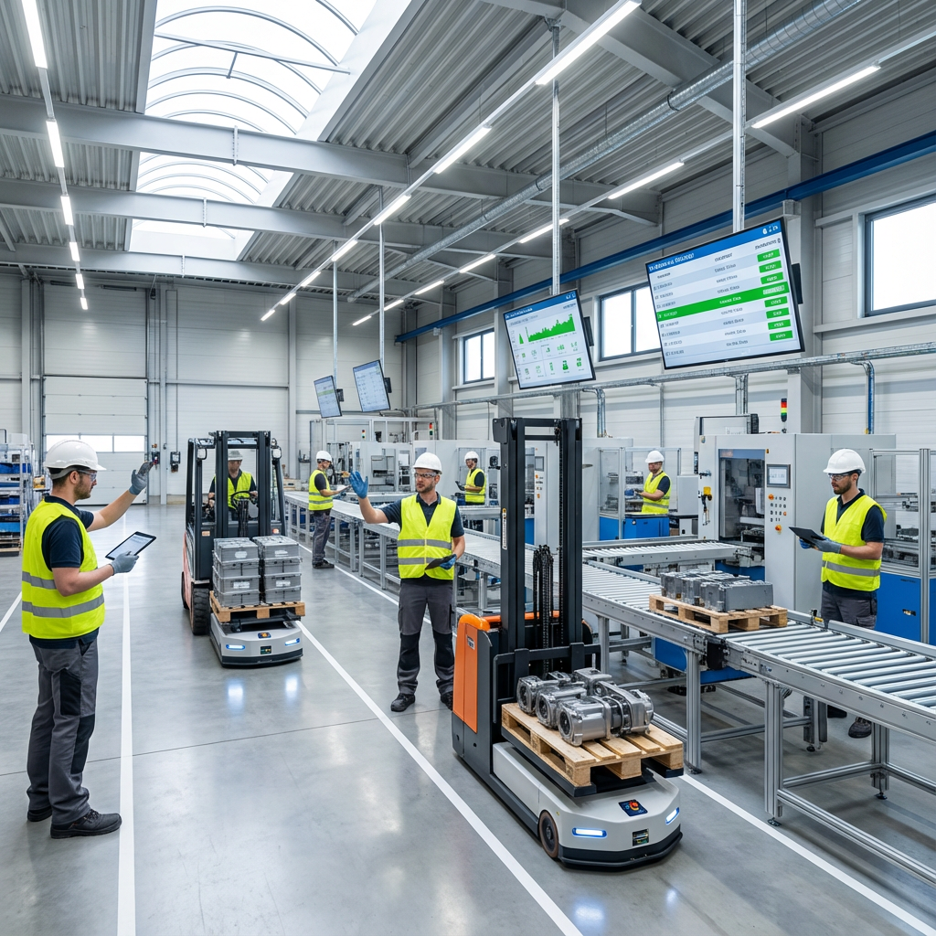 Engineer managing manufacturing supply chain operations with industrial logistics support
